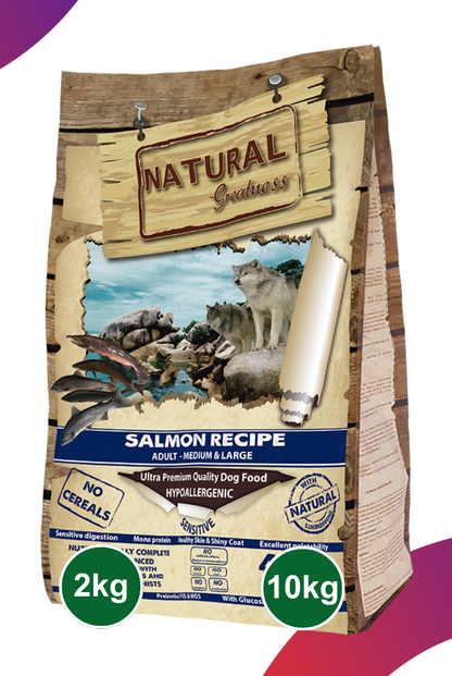 Natural Greatness SALMON RECIPE Para Perros Adultos - Razas Medianas y Grandes