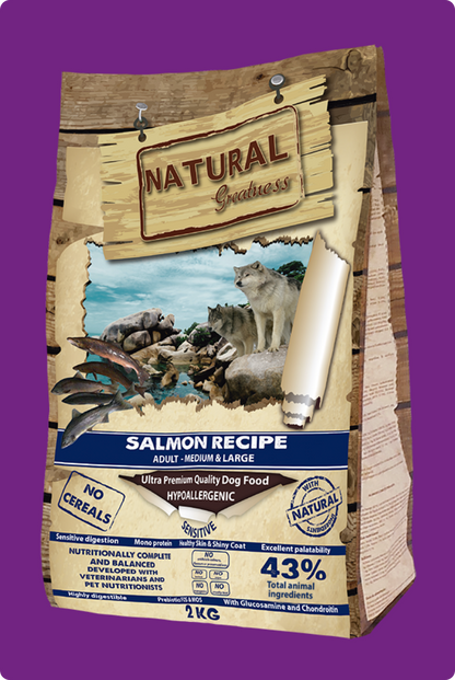 Natural Greatness SALMON RECIPE Para Perros Adultos - Razas Medianas y Grandes