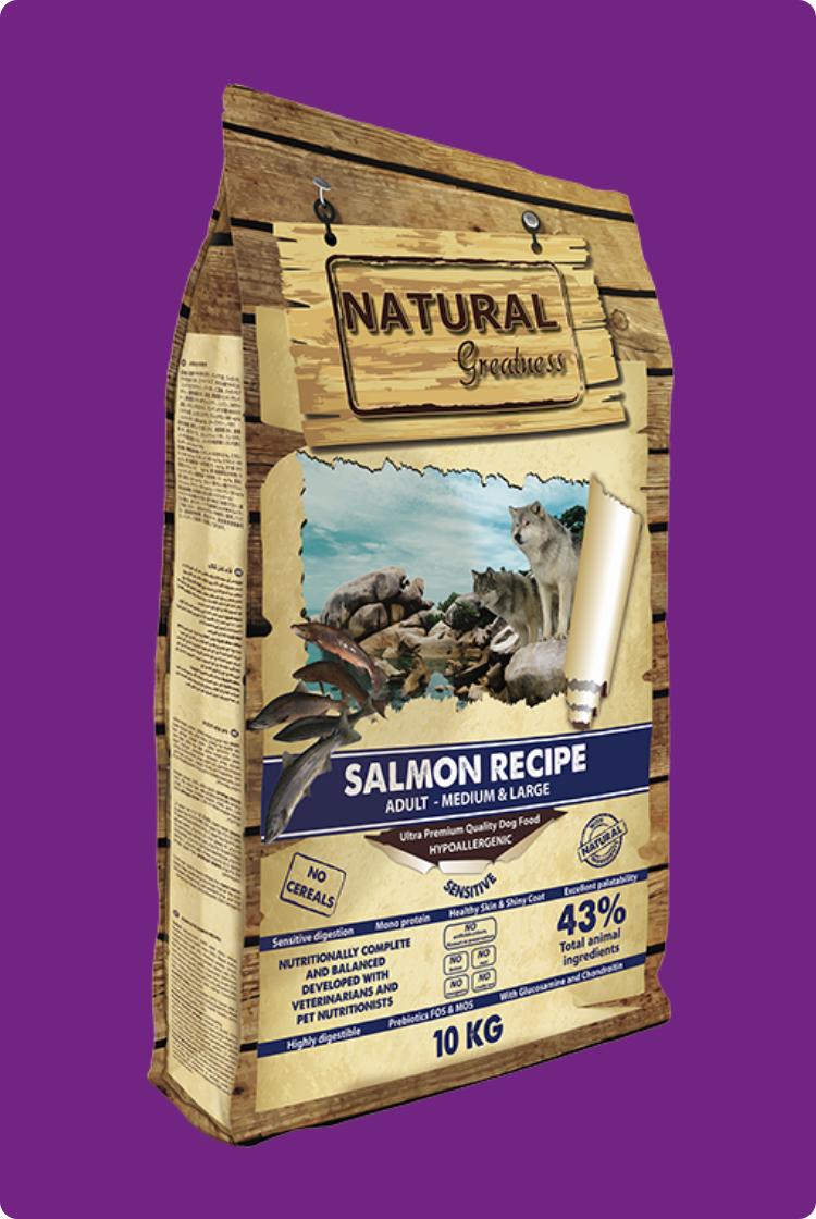 Natural Greatness SALMON RECIPE Para Perros Adultos - Razas Medianas y Grandes