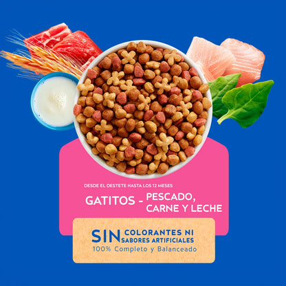 Cat Chow Gatitos De 1 Hasta 12 Meses Sabor Pescado, carne y Leche